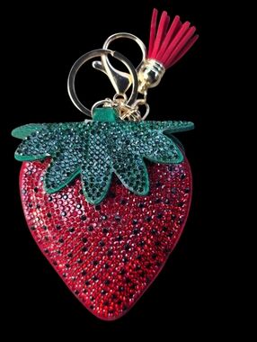 Crystal Strawberry Bag Charm Keychain with Tassel